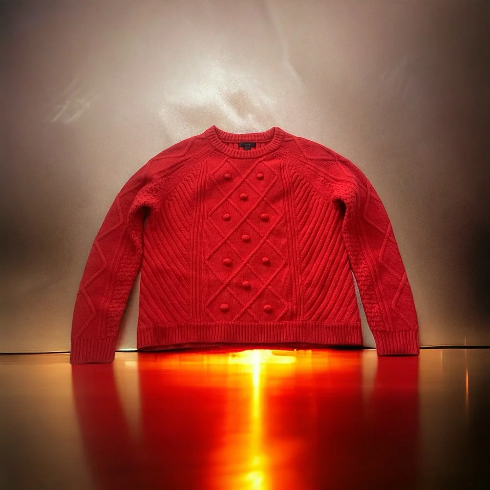 NWT J. Crew Hawthorne Cable Knit Pom Pom Wool Sweater Size L - Picture 4 of 8